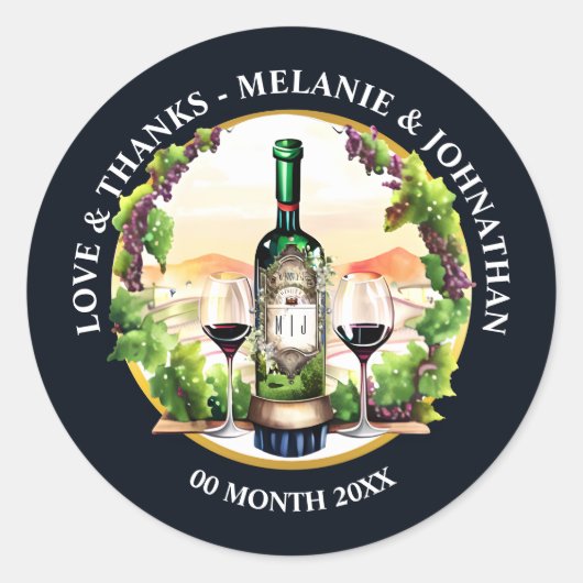 Weinflasche Wein Weinflasche Weinberg Weinberg Lan Runder Aufkleber (Vorderseite)