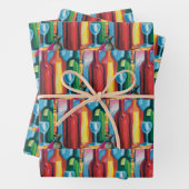 Weinflasche Wiederholung Kunst farbenfroh Modernes Geschenkpapier Set (Beispiel)