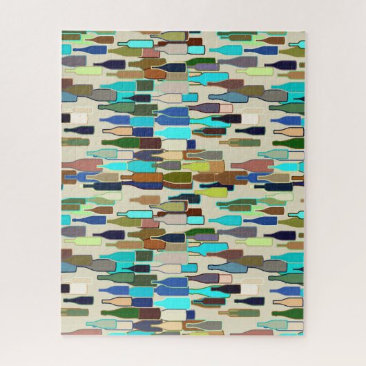 Weinflaschen, blaubraune Türkis und Beige Puzzle (Vertikal)