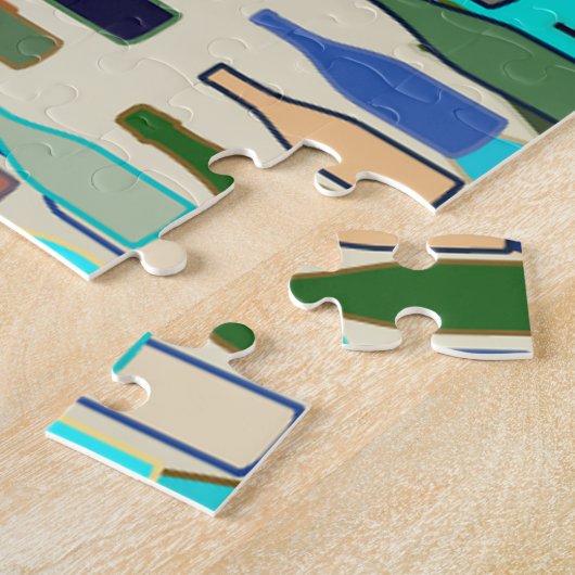 Weinflaschen, blaubraune Türkis und Beige Puzzle (Seite)