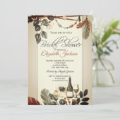 Weinflaschen Glas, Boho Blume Brautparty Einladung (Stehend Vorderseite)