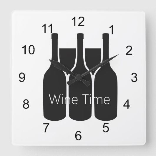 Weinflaschen Gläser "Wine Time" Design Wall Clock Quadratische Wanduhr (Vorderseite)