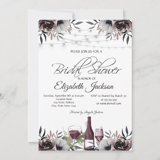 Weinflaschen Glass Rose Brautparty Einladung (Vorderseite)