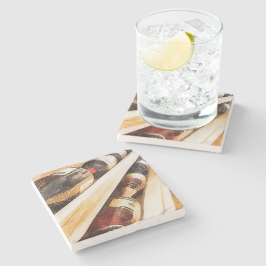 Weinflaschen in Folge Steinuntersetzer (Seitenansicht)