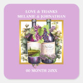 Weinflaschen Lavendel Weinberg Quadratischer Aufkleber (Vorderseite)