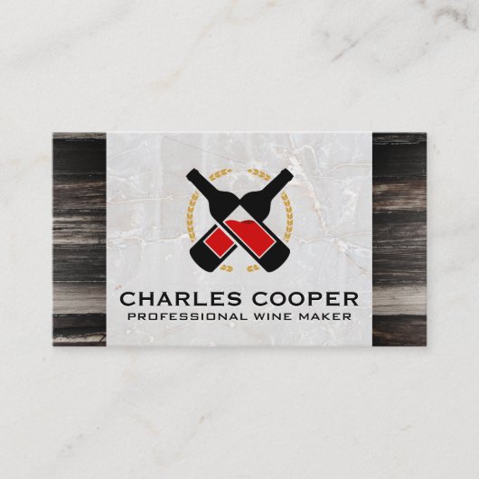 Weinflaschen | Marmor- und Holzkarte Visitenkarte (Vorderseite)