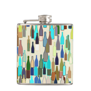 Weinflaschen, mehrfarbig, beige Hintergrund Flachmann