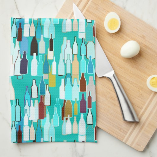 Weinflaschen, mehrfarbig, türkisfarbener Hintergru Küchentuch (Viertel Falte)