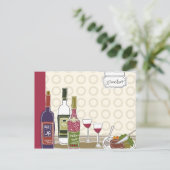 Weinflaschen mit Weinglas auf dem Tisch Postkarte (Stehend Vorderseite)