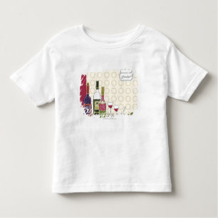 Weinflaschen mit Weingläsern auf Tabelle Kleinkind T-shirt