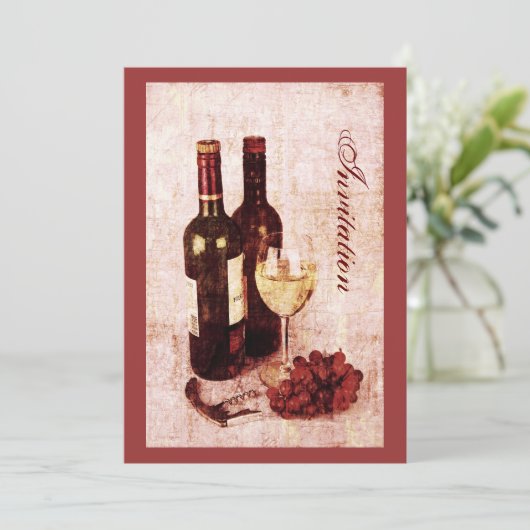 Weinflaschen mit Weintrauben Einladung (Stehend Vorderseite)