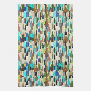 Weinflaschen, multi Farbe, beige Hintergrund Geschirrtuch