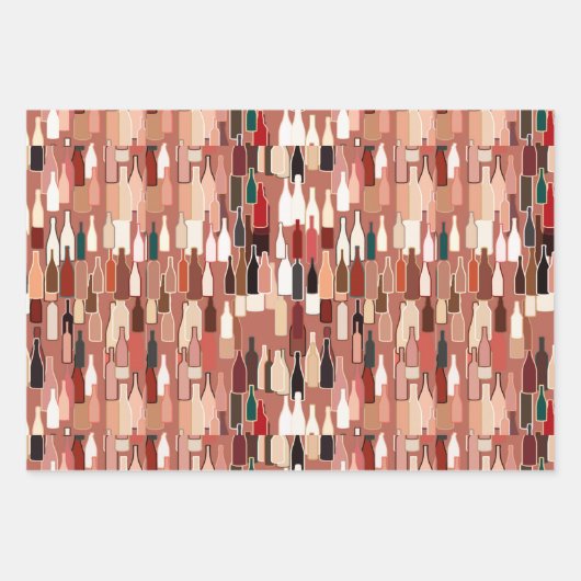 Weinflaschen Muster, Rost, Beige und Burgund Geschenkpapier Set (Vorderseite 3)