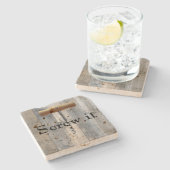 Weinflaschen-Opener "Screw it", Holz Steinuntersetzer (Seitenansicht)