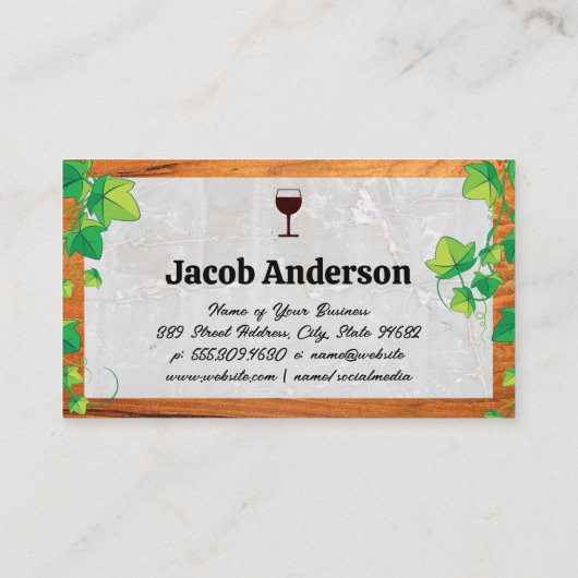 Weinflaschen | Reben | Stein und Holz Visitenkarte (Rückseite)