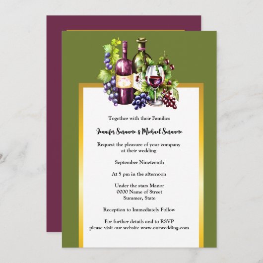 Weinflaschen Rot-grüne Trauben Einladung (Vorne/Hinten)