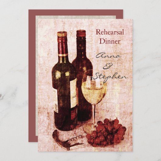 Weinflaschen, Trauben, Korkenzieher und Glas Einladung (Vorne/Hinten)