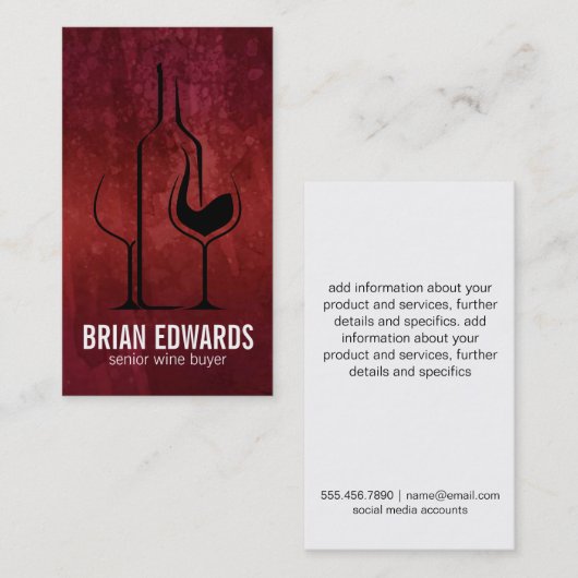 Weinflaschen und Gläser | Rote Textur Visitenkarte (Vorne/Hinten)