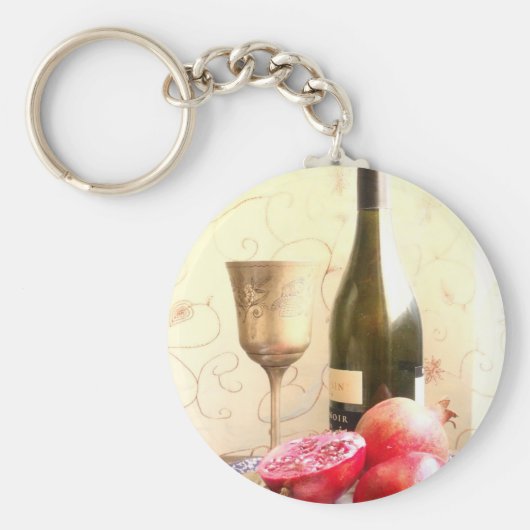 Weinflaschen und Granatapfelate Schlüsselanhänger (Vorne)