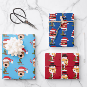 Weinflaschen Weihnachtsschneemann Geschenkpapier Set