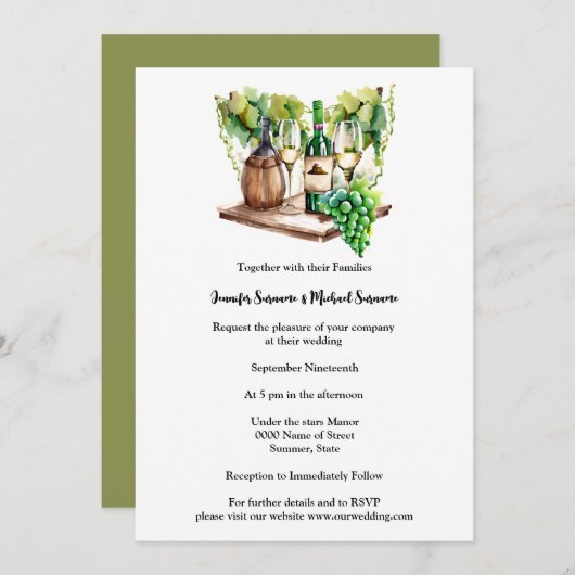 Weinflaschen Wein mit minimalistischer Wasserfarbe Einladung (Vorne/Hinten)