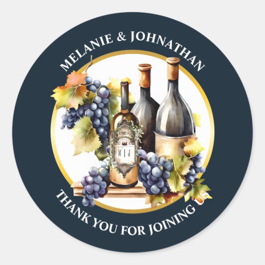 Weinflaschen Wein Weintrauben Monogramm Land Runder Aufkleber (Vorderseite)