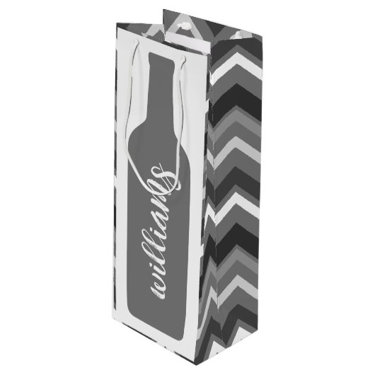 Weinflaschen - Zickzack mit Script Geschenktüte Für Weinflaschen (Vorderseite Schrägansicht)