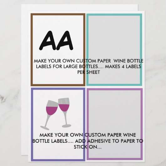 WEINFLASCHENETIKETTIERUNG FÜR GROSSE FLASCHEN BRIEFBOGEN (Vorne/Hinten)