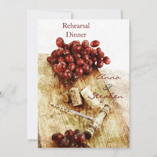 Weinflaschenkorken, Trauben, Korkenzieher Einladung (Vorderseite)