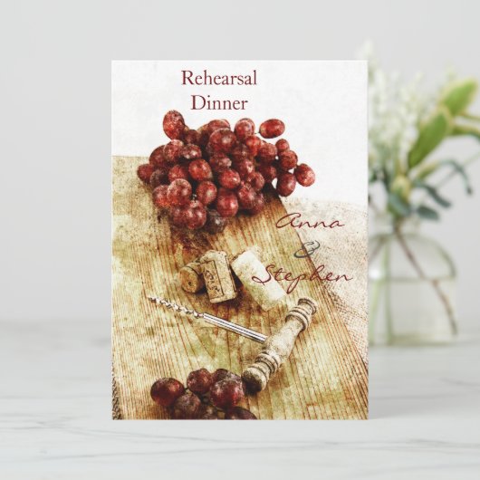 Weinflaschenkorken, Trauben, Korkenzieher Einladung (Stehend Vorderseite)