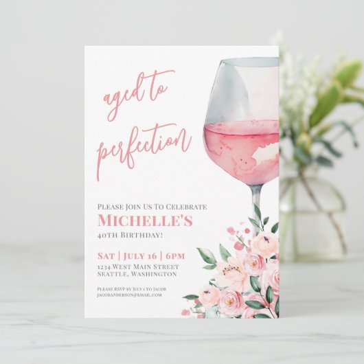 Weinflora 40. Geburtstag Party Einladung (Stehend Vorderseite)