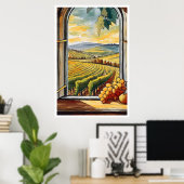 Weingarten durch das Fenster Herbst / Herbstposter Poster (Heimbüro)