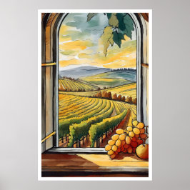 Weingarten durch das Fenster Herbst / Herbstposter Poster