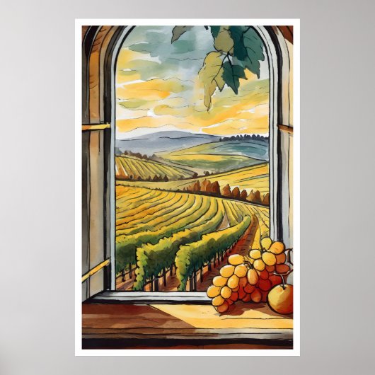 Weingarten durch das Fenster Herbst / Herbstposter Poster (Vorne)
