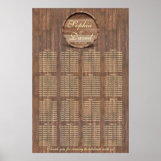 Weingarten Eichenholzkarte 16 Tische Poster (Vorne)