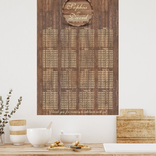 Weingarten Eichenholzkarte 16 Tische Poster (Küche)