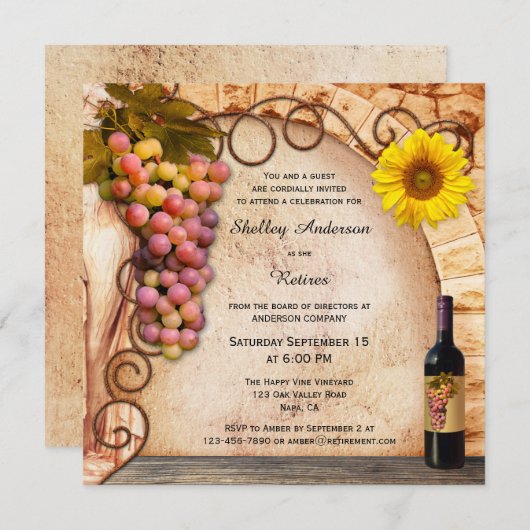 Weingarten oder Weinthema Party Einladung der Ruhe (Vorne/Hinten)