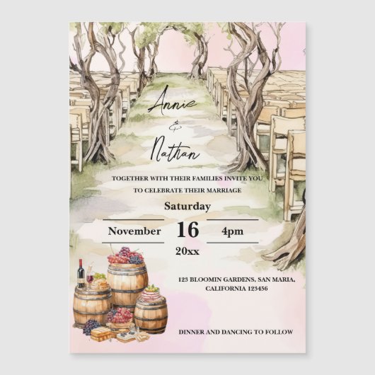 Weingarten Romantische Hochzeitsfeier Magnetkarte (Vorderseite)