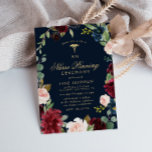 Weingartenzeremonie der Bordeaux Einladung<br><div class="desc">Ein modernes Blumenkranz-Design mit marineblau Hintergrund. Sie können den Text und die Farben auf dieser Abschluss-Einladungsvorlage personalisieren.</div>
