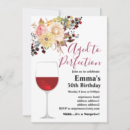 Weingeburtstagseinladung, "Aged to Perfection" Einladung (Vorderseite)