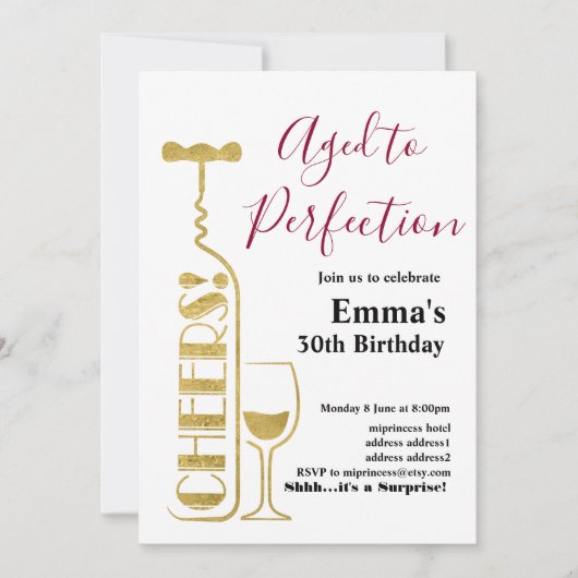 Weingeburtstagseinladung, "Aged to Perfection" Einladung (Vorderseite)