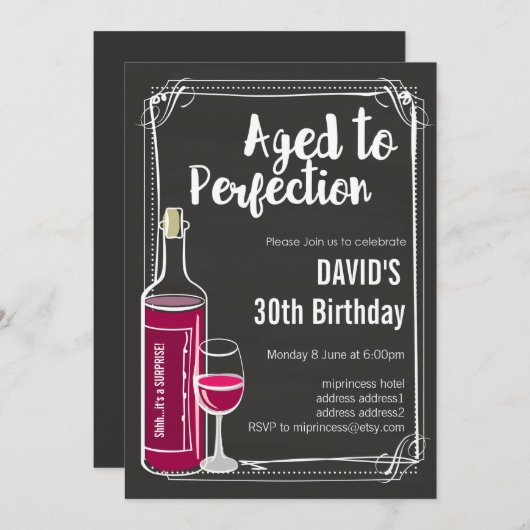 Weingeburtstagseinladung, "Aged to Perfection" Einladung (Vorne/Hinten)