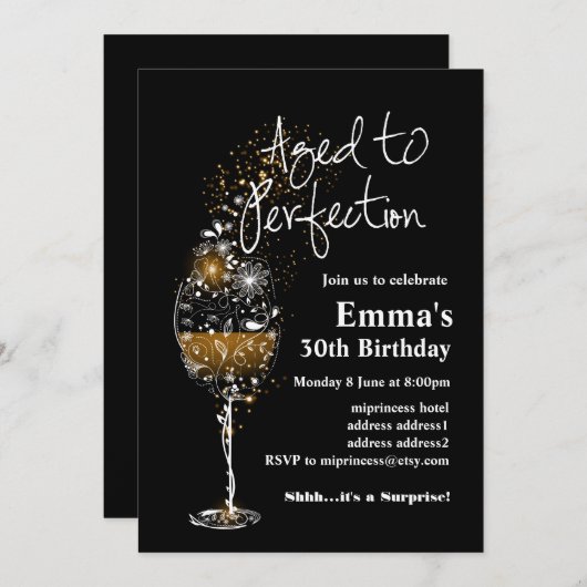 Weingeburtstagseinladung, "Aged to Perfection" Einladung (Vorne/Hinten)