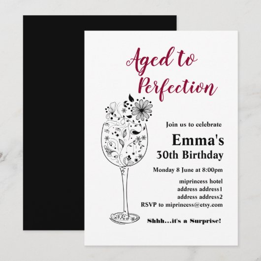 Weingeburtstagseinladung, "Aged to Perfection" Einladung (Vorne/Hinten)