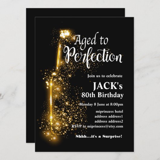 Weingeburtstagseinladung, "Aged to Perfection" Einladung (Vorne/Hinten)