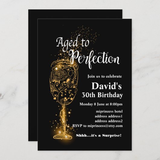 Weingeburtstagseinladung, "Aged to Perfection" Einladung (Vorne/Hinten)