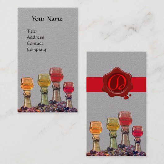 WEINGESTÄNDNER, ROT-WAX-SIEGEL-MONOGRAMM, grau Visitenkarte (Vorne/Hinten)