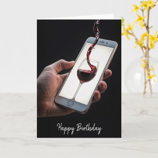 Weingießen zum Geburtstag aus Glas Karte (Gelbe Blume)