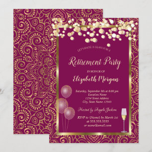 Weinglas Ballons Gold Mandala Pink Ruhestand Einladung