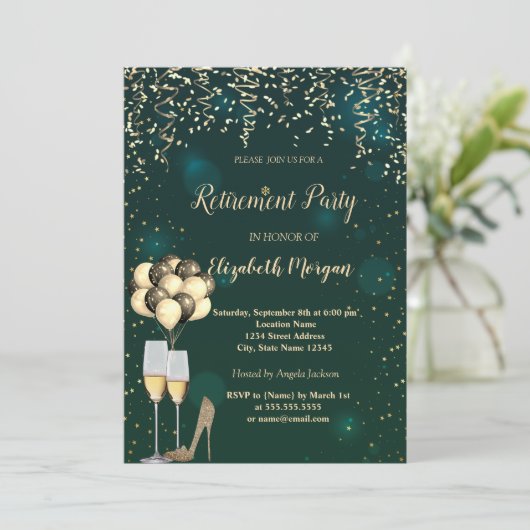 Weinglas, Ballons, Grüne Ruhestätte mit hohen Absä Einladung (Stehend Vorderseite)